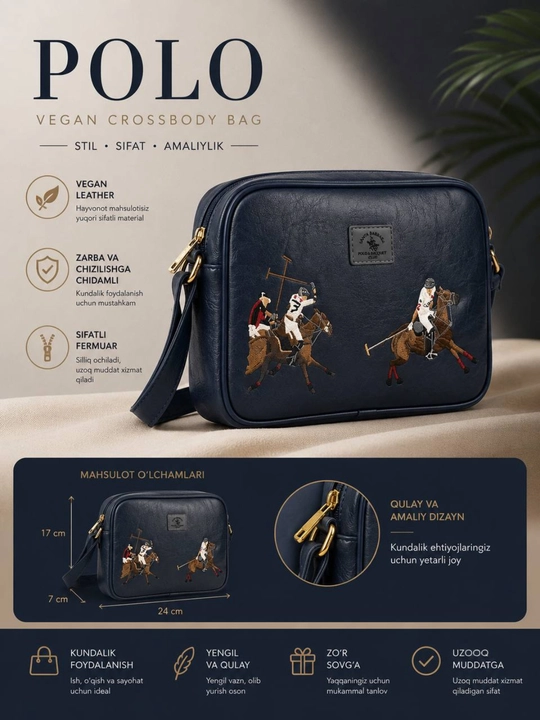 Erkaklar uchun POLO Santa Barbara Premium Crossbody sumka - 