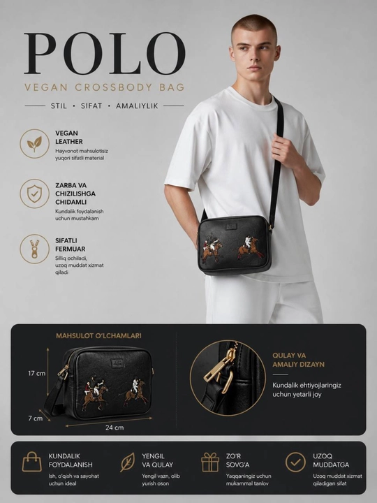 Мужская сумка через плечо премиум-класса POLO Santa Barbara