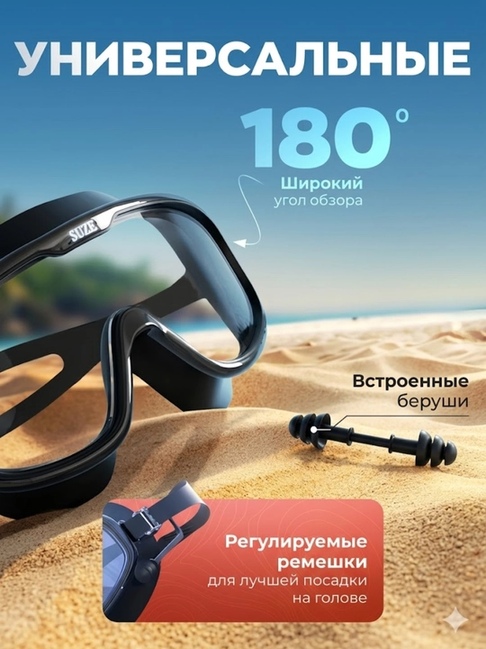 Очки для плавания с берушами, маска для бассейна, широкий обзор