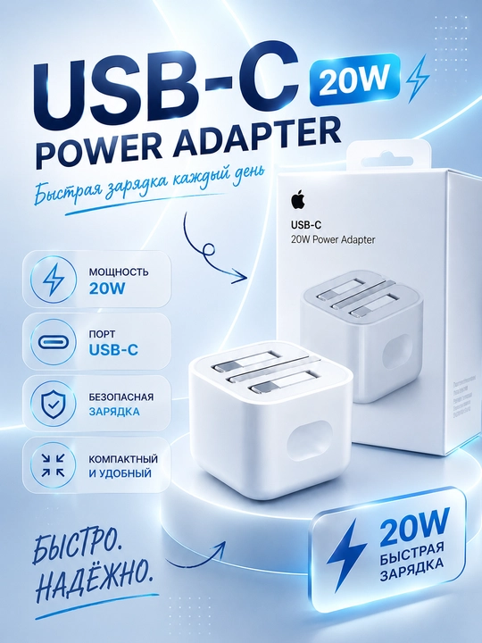 Тройной блок питания USB-C 20W для iPhone, складная вилка, быстрая зарядка - 
