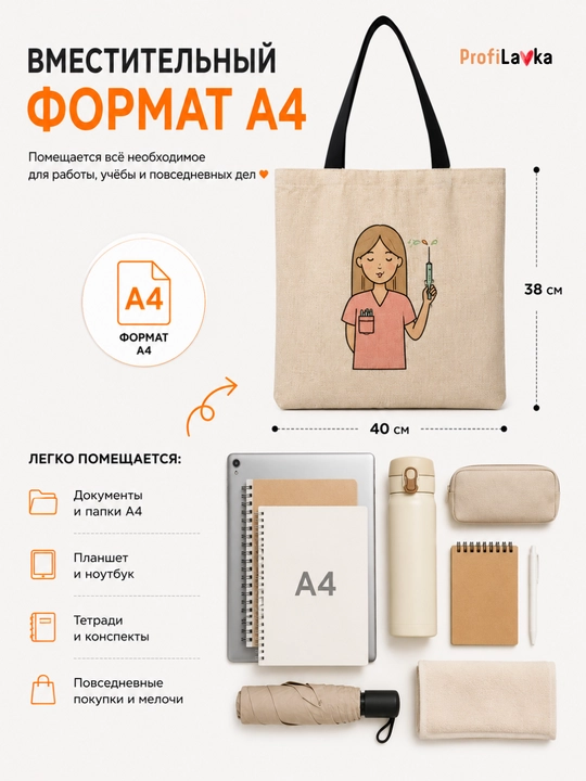 Шоппер для врача, сумка для медика, подарок медработнику, формат А4 40×38 см