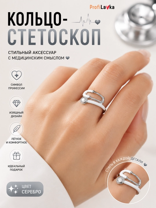 Кольцо стетоскоп, кольцо для врача, медицинское кольцо, подарок медику, регулируемое