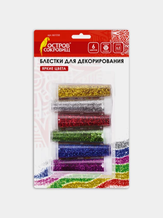 "OSTROV SOKROVISH" sochma yaltiroqlar to‘plami, 6 xil rang, 6 dona, blisterda - 