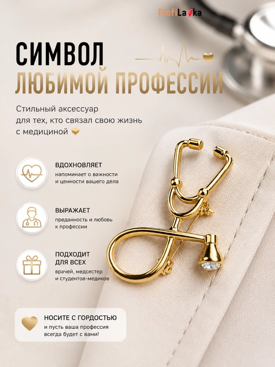 Брошь стетоскоп, брошь для врача, медицинская брошь, подарок медику, брошь медсестре