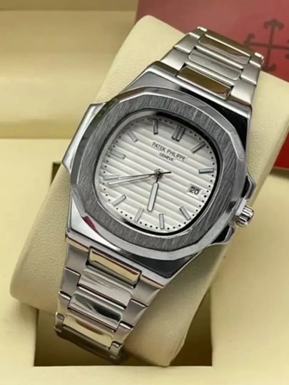 Мужские наручные часы Patek Philippe nautilius с кварцевым механизмом — 6554989-PATEKROLEX-БЕЛЫЙ