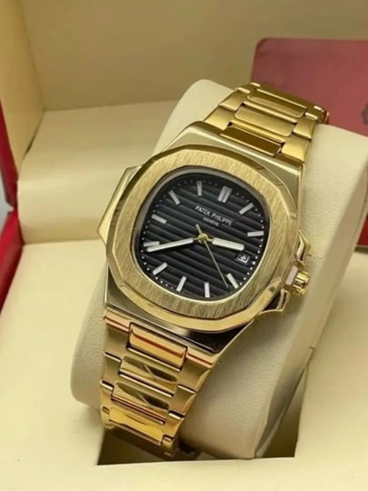 Мужские наручные часы Patek Philippe nautilius с кварцевым механизмом — 6554989-PATEKROLEX-ЗОЛОТ