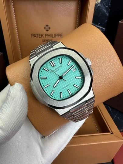 Мужские наручные часы Patek Philippe nautilius с кварцевым механизмом — 6554989-PATEKROLEX-ГОЛУБ