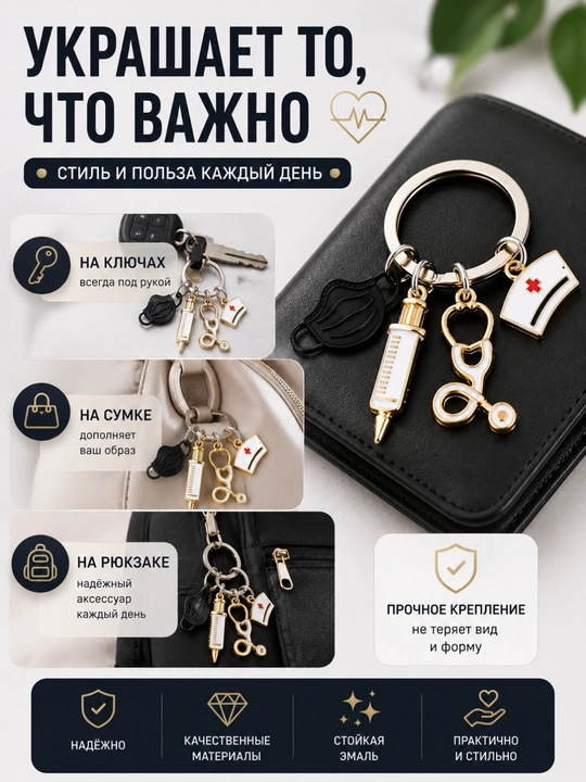 Брелок для медика с подвесками, подарок врачу, брелок медсестре, медицинский брелок