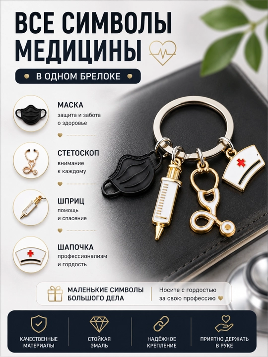 Брелок для медика с подвесками, подарок врачу, брелок медсестре, медицинский брелок