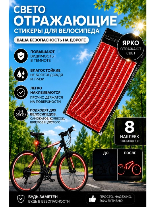 Velosipedlar, samokatlar, skuterlar va avtomobillarga nur qaytaruvchi nakleykalar - 