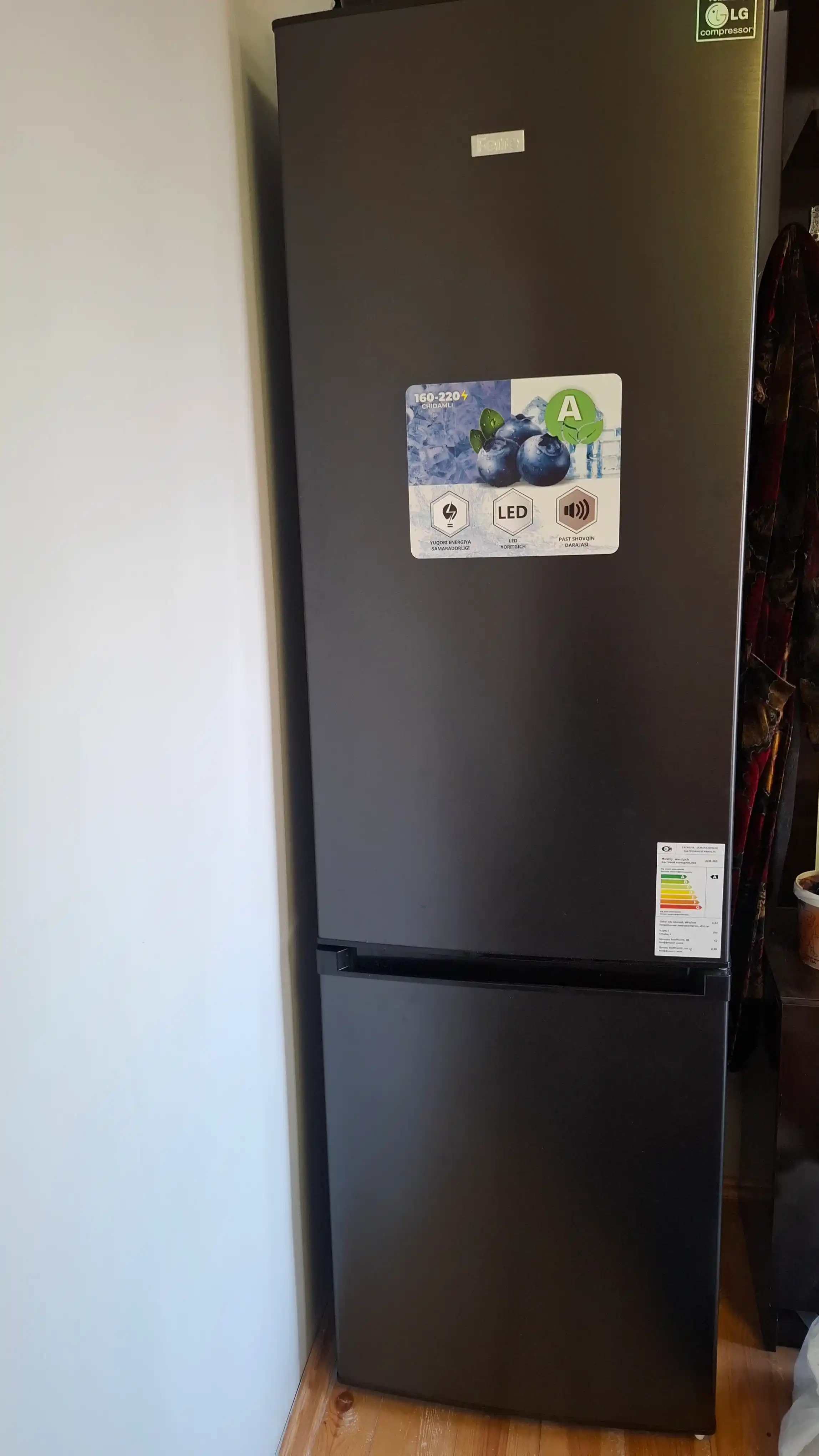 Sovutgich Ferre UCR 365: 290L, LG kompressor, A sinf, balandligi 189 sm, shovqinsiz 41 dB