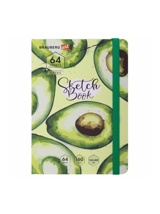 Sketchbuk, oq qog‘oz 160 g/m2, 145x203 mm, 64 varaq, rezinka, qattiq, "Avokado," 114588 - 