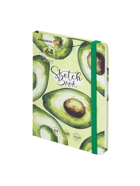 Sketchbuk, oq qog‘oz 160 g/m2, 145x203 mm, 64 varaq, rezinka, qattiq, "Avokado," 114588