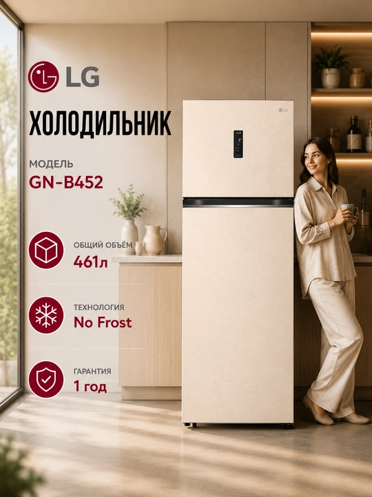 Sovutgich LG GN-B452, 462 L, DoorCooling+™ | HygieneFresh+™ | Smart Inverter Compressor