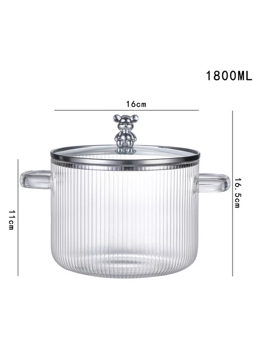 Borossilikat shishadan qozon 1,8 - 3,5 l, issiqqa chidamli, qopqoqli
