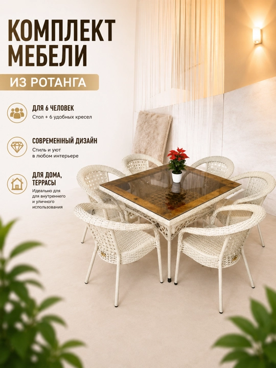 Suniy rattan bog mebeli to‘plami stol va kreslolar - 