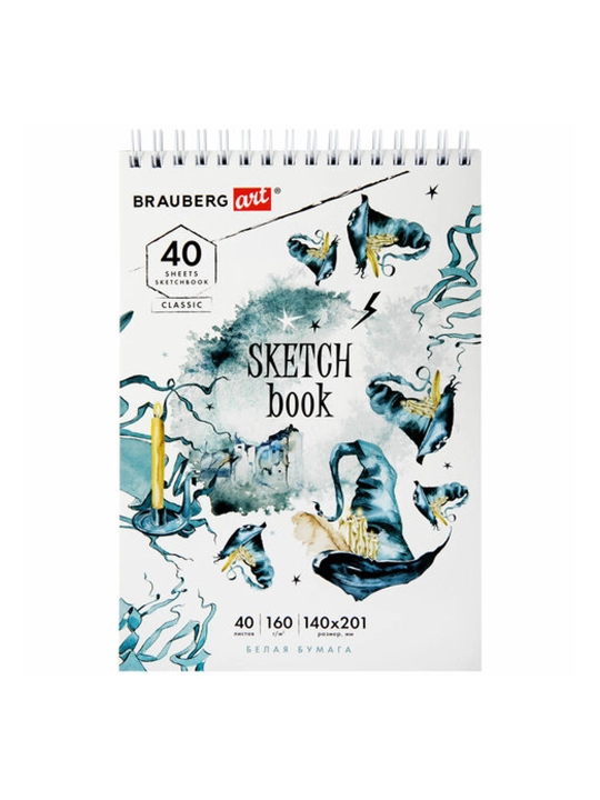 Sketchbuk, oq qog‘oz 160 g/m2, 140x201 mm, 40 varaq, qattiq taglik, assorti, 115071