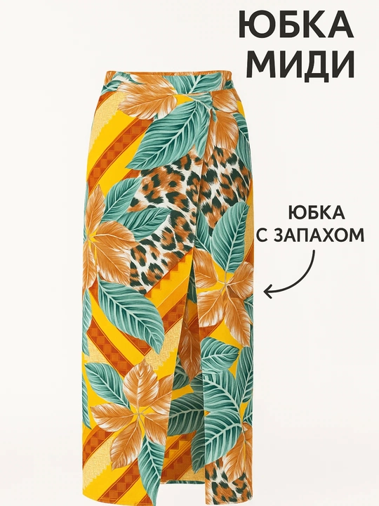 Midi yubka, gulli print bilan, universal — shahar va plyaj uchun mos - 