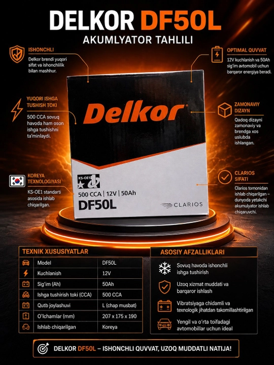 Автомобильный аккумулятор Delkor Корея - 