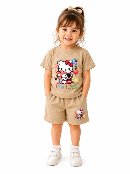 Детский комплект Hello Kitty, футболка и шорты для девочки, летний костюм - 