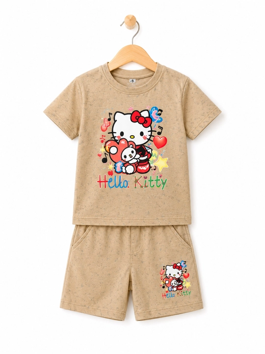 Hello Kitty qizcha komplekt, futbolka shortik, yozgi bolalar kiyimi, paxtali kostyum