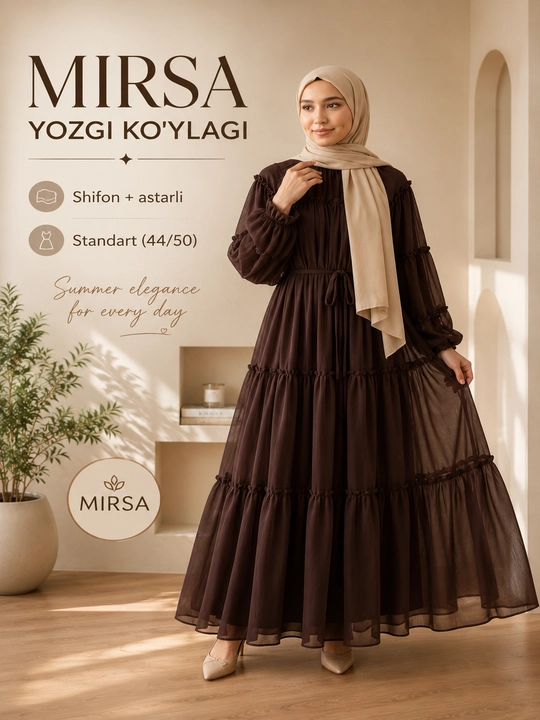 Mirsa yozgi ko‘ylagi – shifon va astarli nafis ayollar ko‘ylagi