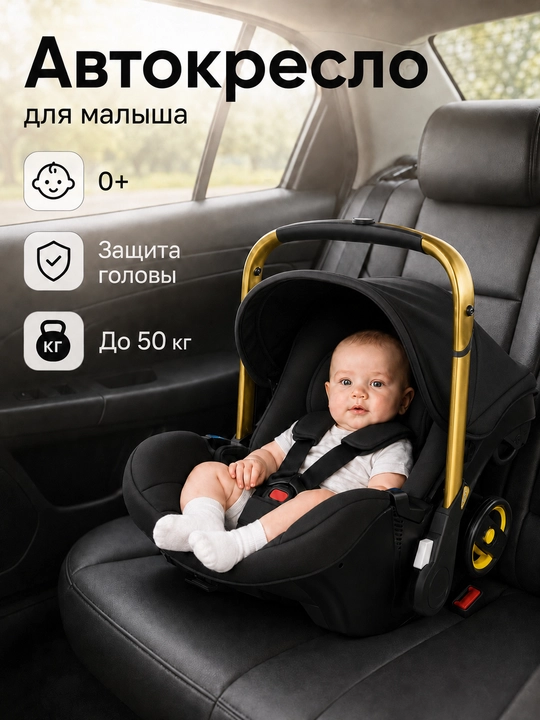 Автокресло-коляска 2 в 1, для новорожденных 0+, до 50 кг, складные колеса
