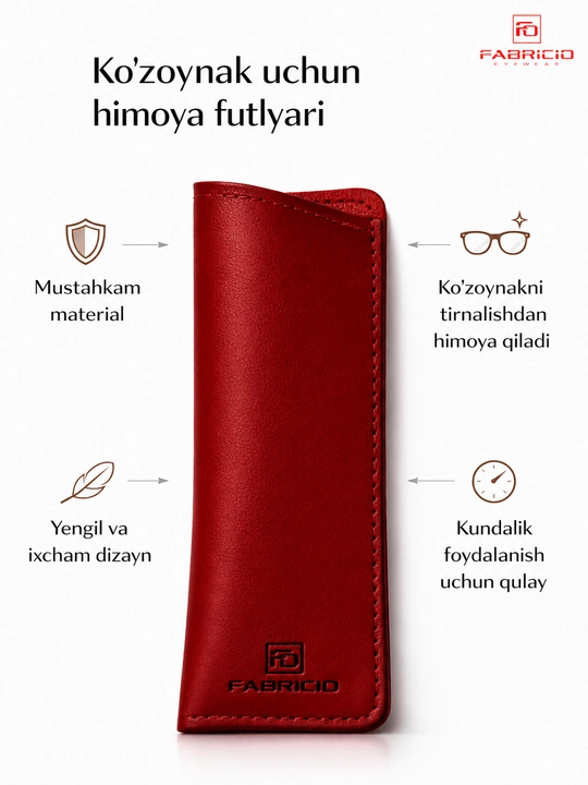 Ko‘zoynak uchun ixcham himoya futlyari, salfetka bilan to‘plami mavjud Fabricio