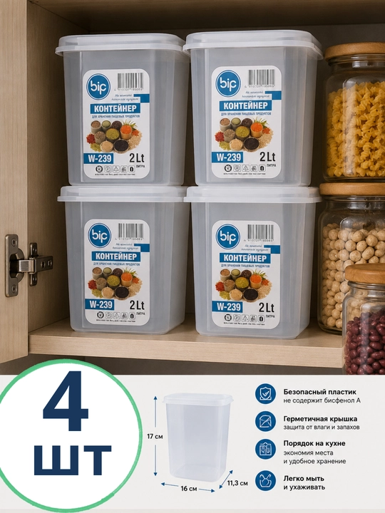 Пластиковый контейнер для хранения пищевых продуктов. 1.4 /2 литр - 