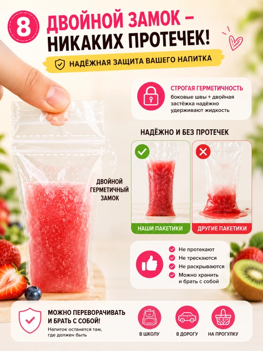Пакеты для домашнего мороженого и фруктового льда с замком, 50/100 шт