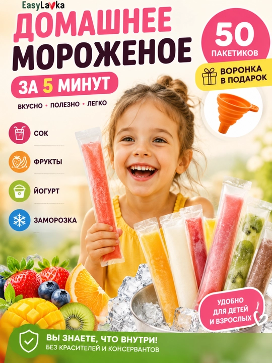 Uy muzqaymog‘i uchun paketlar, zip qulflik muzli desert paketlari 50/100 dona - 