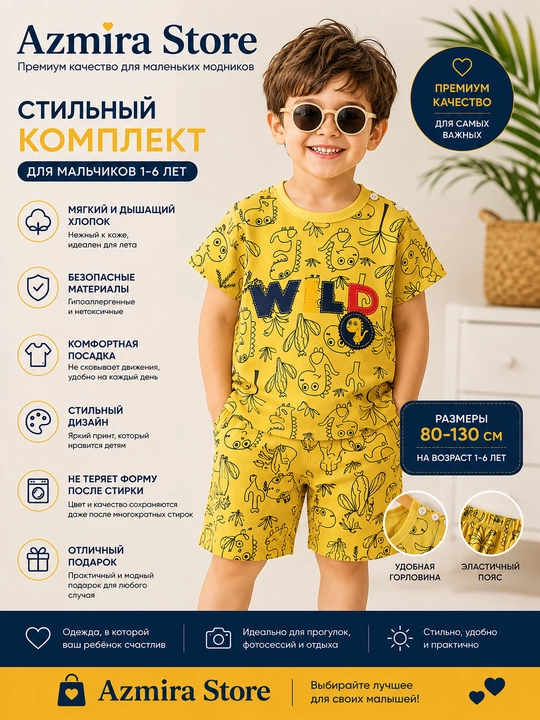 Детский комплект для мальчиков «Динозавр» — Azmira Store