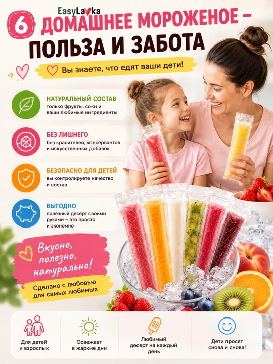 Пакеты для домашнего мороженого и фруктового льда с замком, 50/100 шт