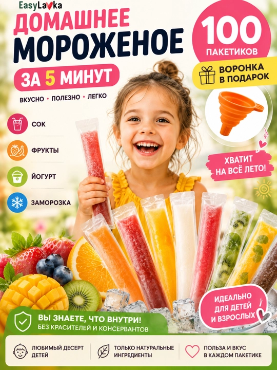 Uy muzqaymog‘i uchun paketlar, zip qulflik muzli desert paketlari 50/100 dona - 