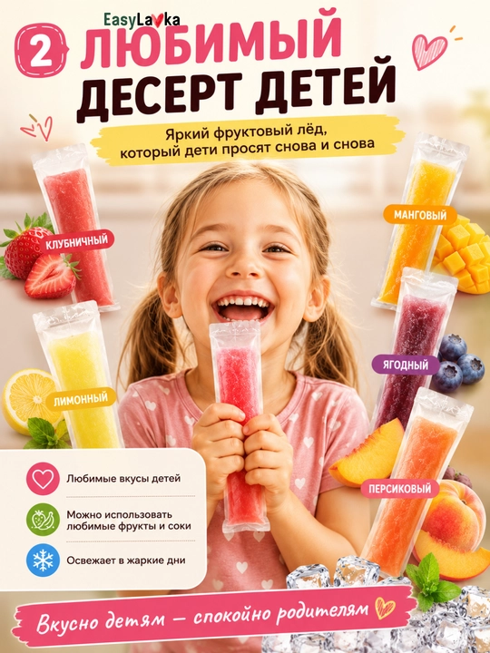Пакеты для домашнего мороженого и фруктового льда с замком, 50/100 шт
