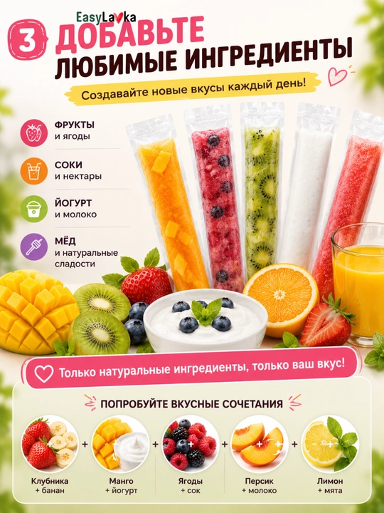 Пакеты для домашнего мороженого и фруктового льда с замком, 50/100 шт