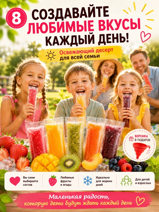 Пакеты для домашнего мороженого и фруктового льда с замком, 50/100 шт