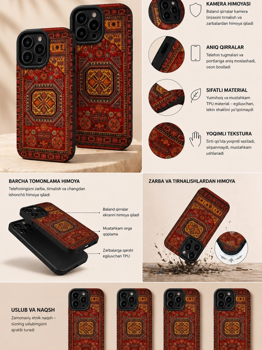 Чехол с национальным орнаментом и текстурой ковра для iPhone 11,12,13,14,15,16,17, Pro и Max