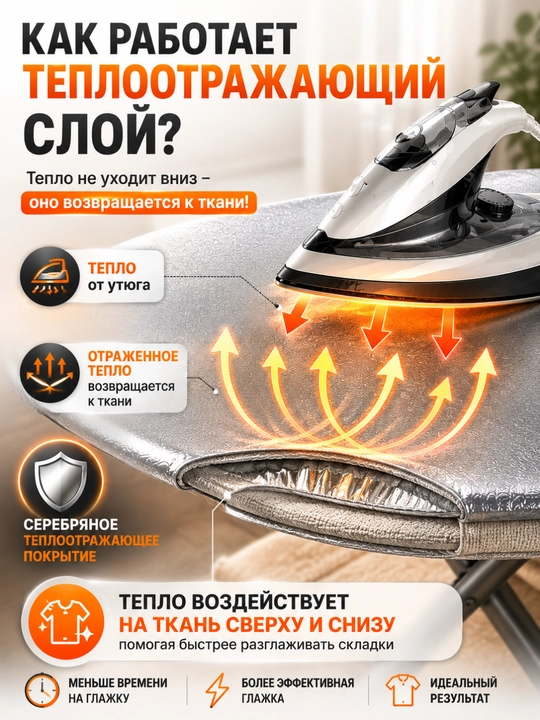 Чехол для гладильной доски теплоотражающий металлизированный 120х37, 130х50, 140х50 см