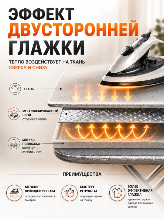 Чехол для гладильной доски теплоотражающий металлизированный 120х37, 130х50, 140х50 см