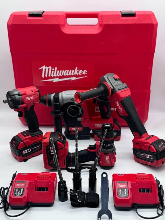 Набор инструментов milwaukee 4 в 1: шуруповерт, перфоратор, болгарка, гайковерт