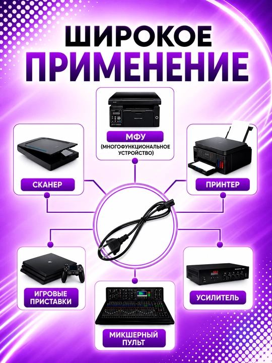 C7 kabel 1.5m IEC-320, PS5, PS4, PS3, Xbox, noutbuk va printer uchun