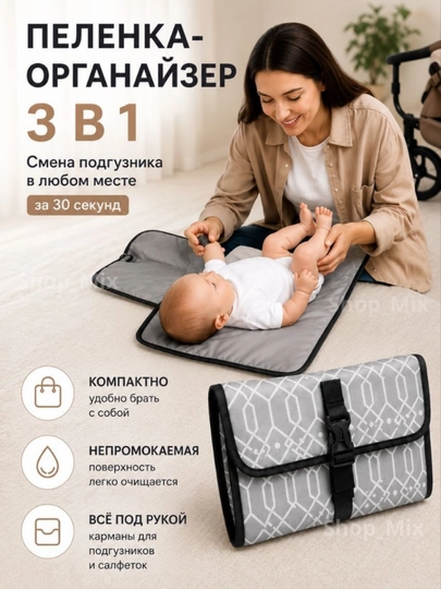 Сумка органайзер для мамы, пеленальный коврик для новорожденных, органайзер для авто — RNDM-KIDBAG-СЕРЫЙ