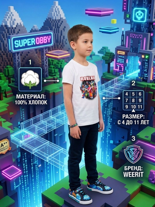 Детская футболка WEERIT для мальчиков, 100% хлопок, 4–11 лет, с принтом ROBLOX, SPIDERMEN - 
