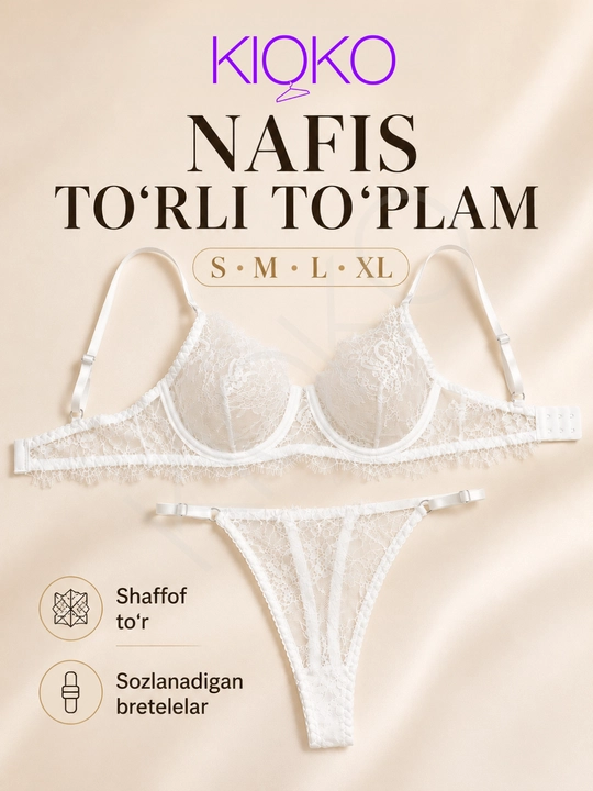 Kioko ayollar uchun shaffof ichki kiyim to‘plami, to‘rli, ayollar ichki kiyimi - 