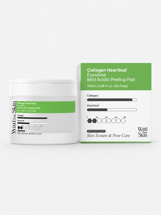 Wati For Skin Collagen Heartleaf Exosome Mild Acidic Peeling Pad, 60 dona