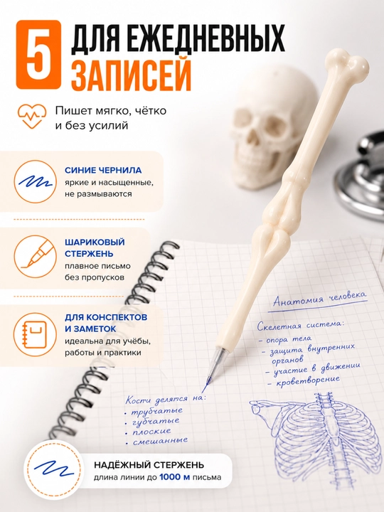 5 dona anatomik ruchkalar to‘plami, suyak shaklidagi ruchka, tibbiyot xodimi uchun sovg‘a