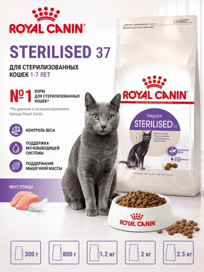 Сухой корм Royal Canin Sterilised 37 , для стерилизованных кошек , развес — АЛИСА-ROYALCATSUHOISTERILISED-2,5
