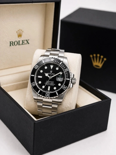 Мужские наручные часы — классический стиль, в подарочной упаковке — ALMIX-ROLEX1-ЧЕРН
