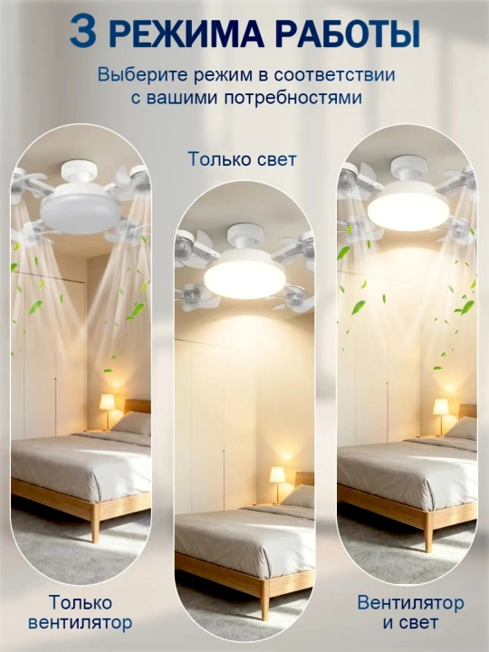 Pultli LED ventilyatorli qandil, 3 ta yoritish va 4 ta aylanish tezligi, barcha xonalarga